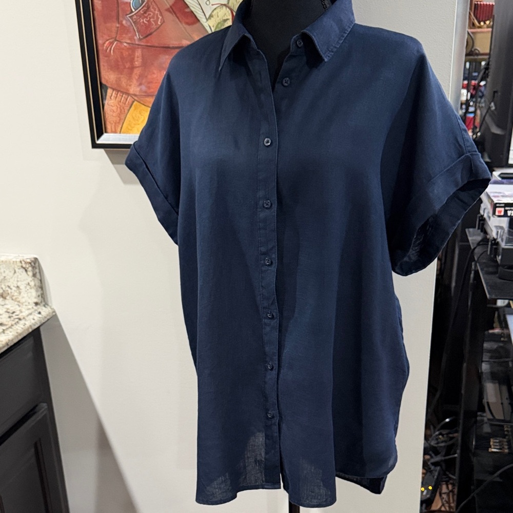 Lauren Ralph Lauren Navy blue linen Button-Up Shirt Size XL/TG